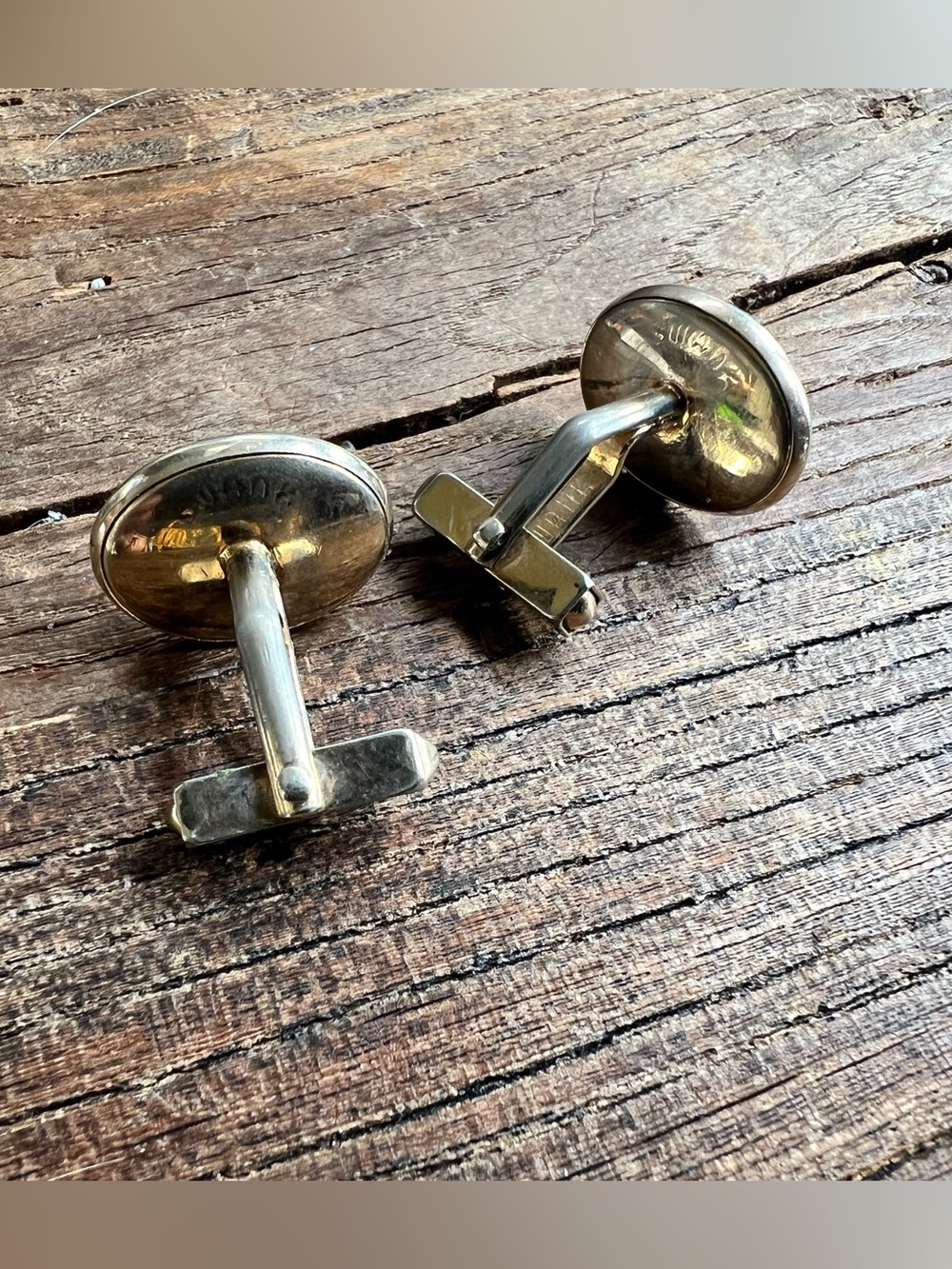 Classic Oval Silver Cufflinks with Black and Blue Inlay - Picture 7 of 8